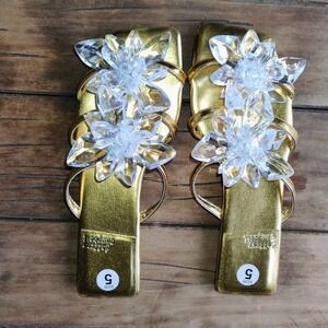 NEW Jeffrey Campbell Gold Flower Jelly Thong Sandals Slides Size 5